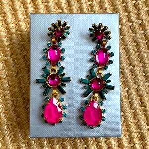 Elizabeth Cole Lila Swarovski Crystal Earrings Pink Fuscia Emerald Green Gold